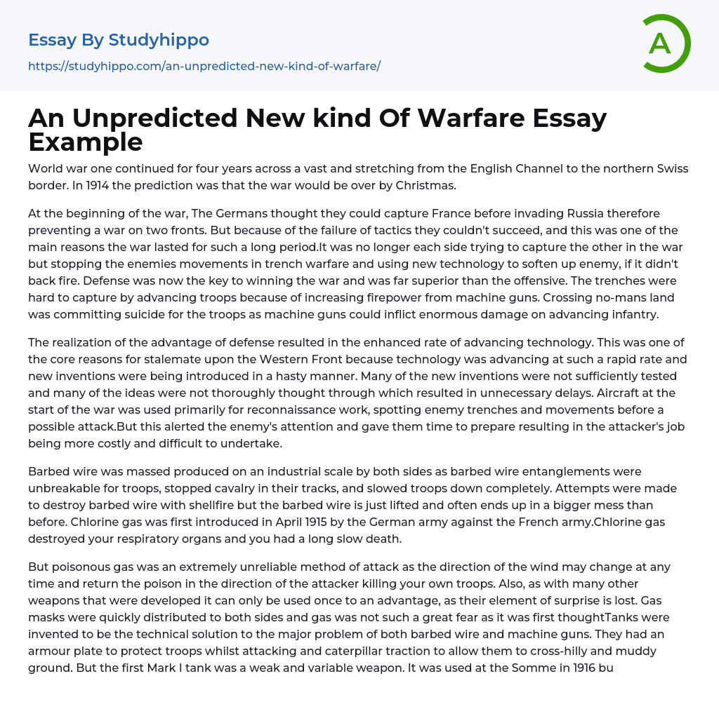 An Unpredicted New kind Of Warfare Essay Example