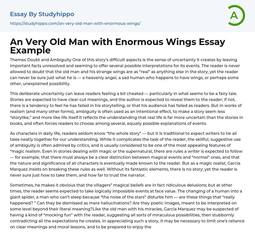 An Very Old Man with Enormous Wings Essay Example