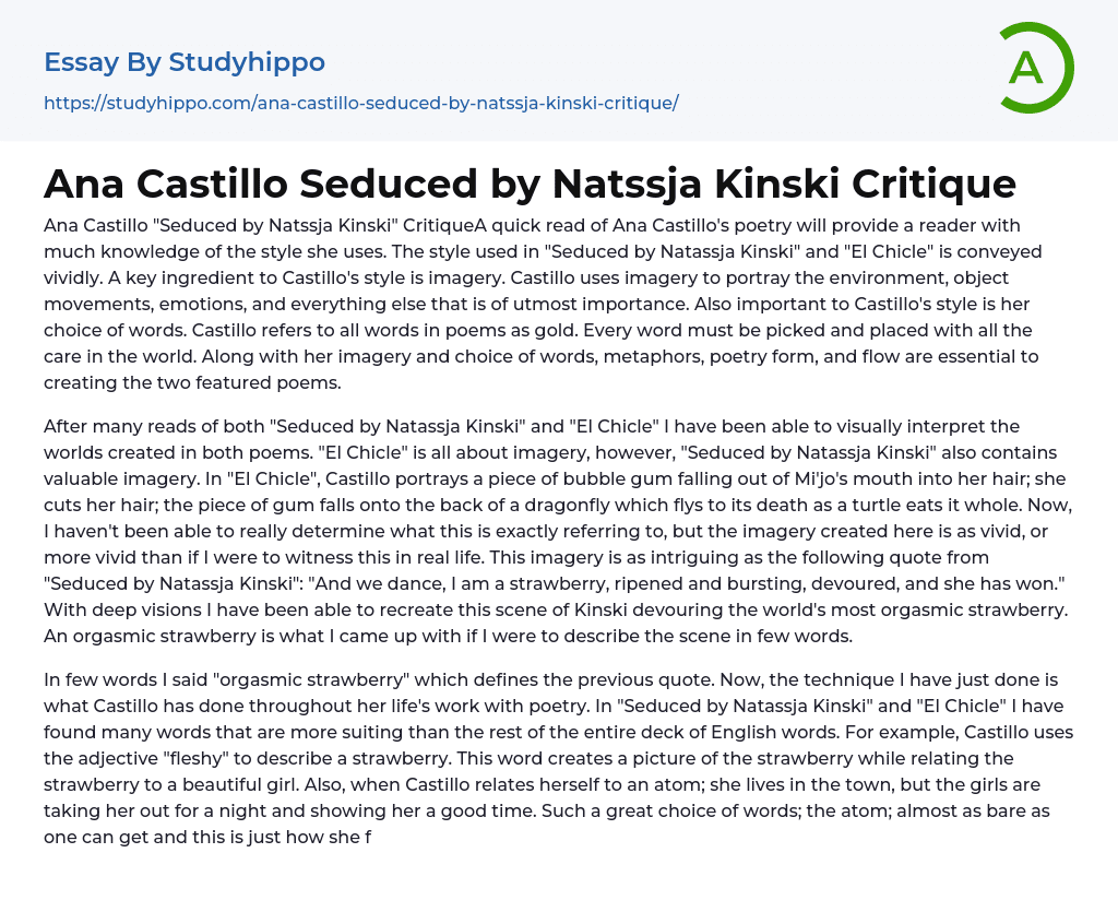 Ana Castillo Seduced by Natssja Kinski Critique Essay Example