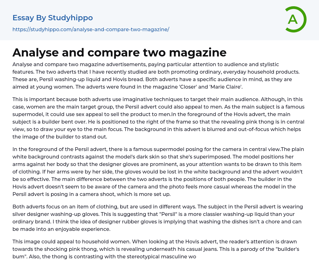 Analyse and compare two magazine Essay Example