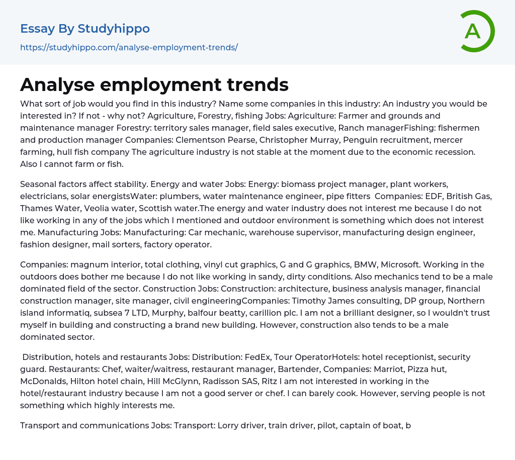 Analyse employment trends Essay Example
