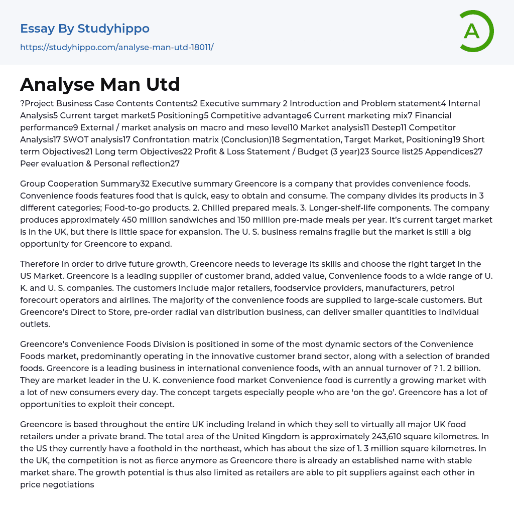 Analyse Man Utd Essay Example