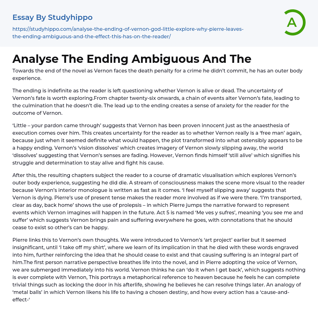 Analyse The Ending Ambiguous And The Essay Example