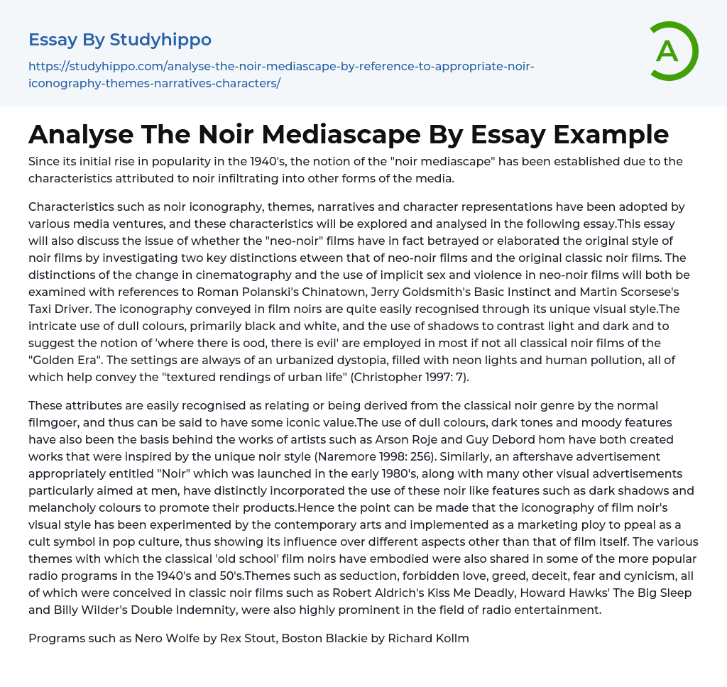 Analyse The Noir Mediascape By Essay Example