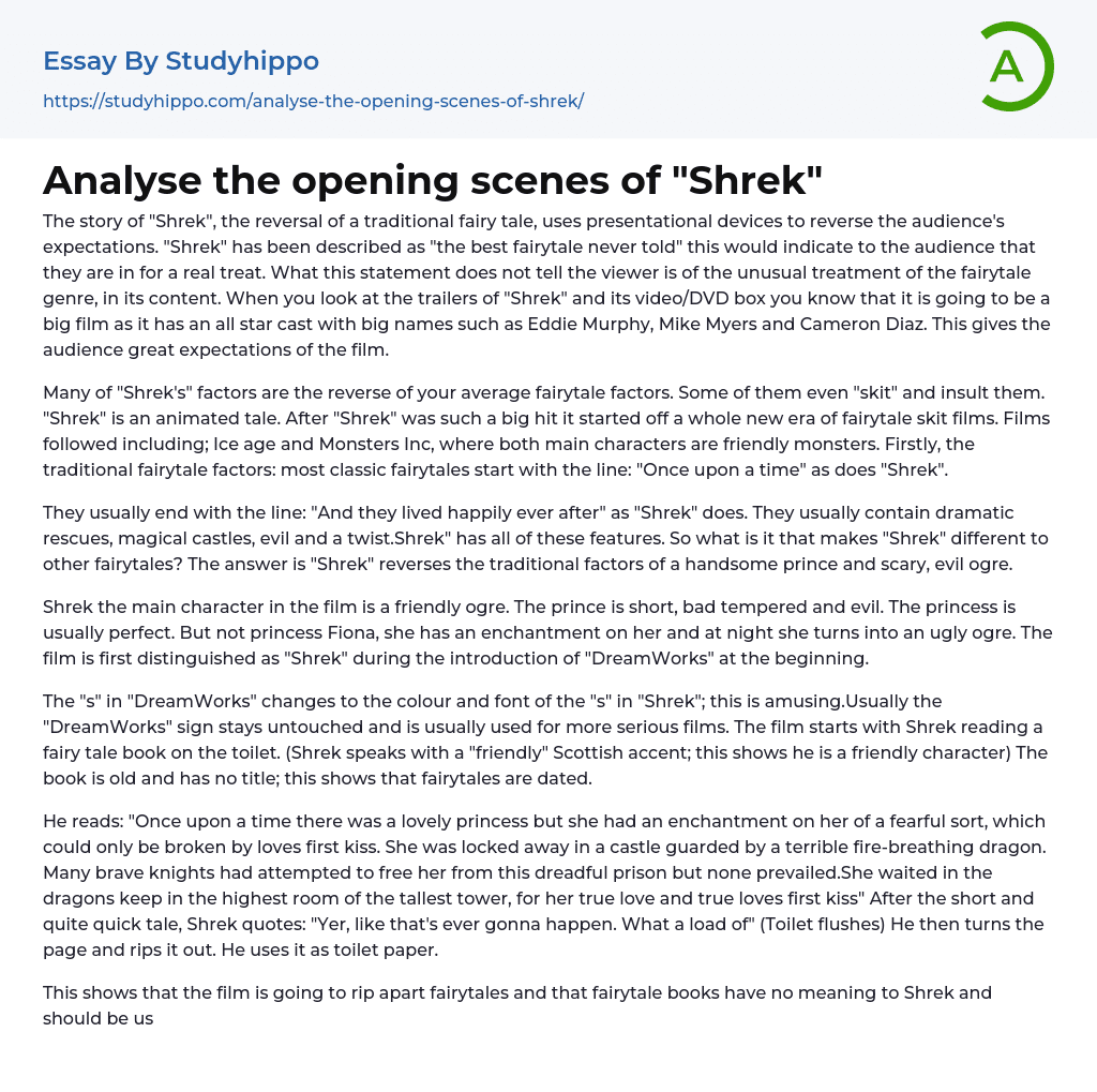 Analyse the opening scenes of “Shrek” Essay Example