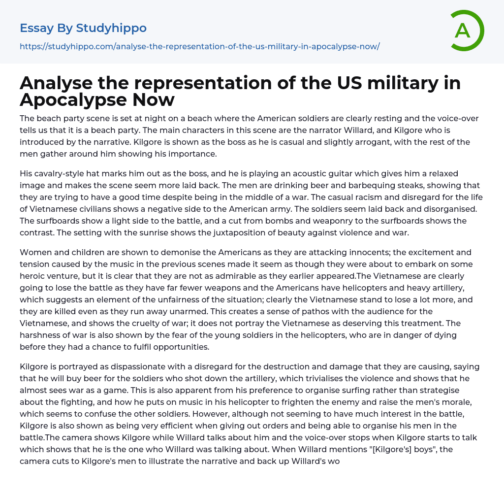 Analyse the representation of the US military in Apocalypse Now Essay Example