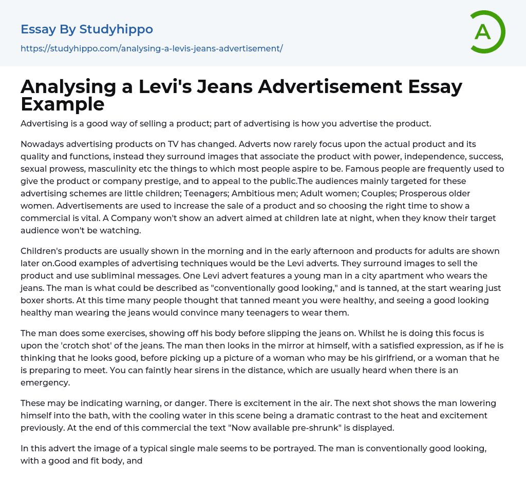 Analysing a Levi’s Jeans Advertisement Essay Example