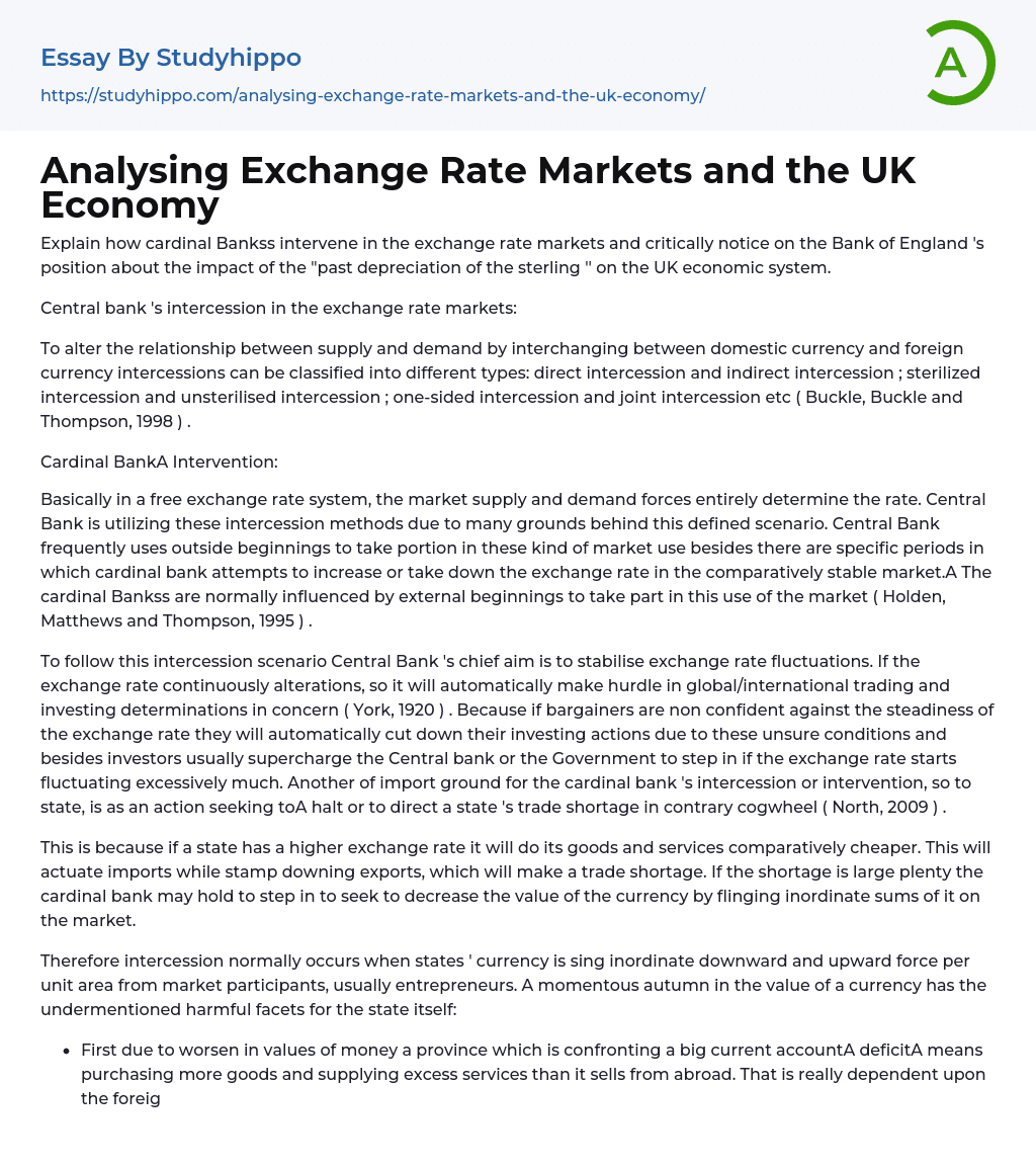 Analysing Exchange Rate Markets and the UK Economy Essay Example