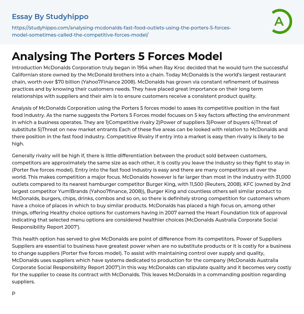 Analysing The Porters 5 Forces Model Essay Example