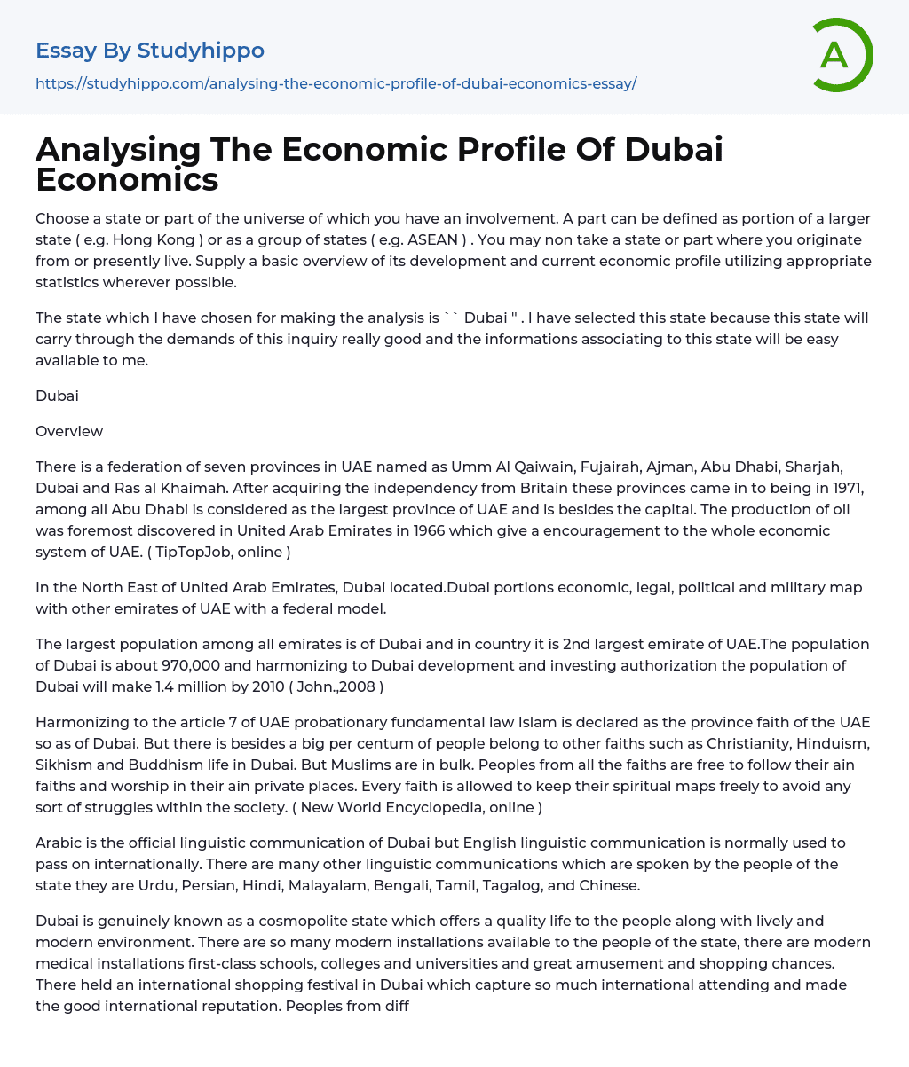 Analysing The Economic Profile Of Dubai Economics Essay Example
