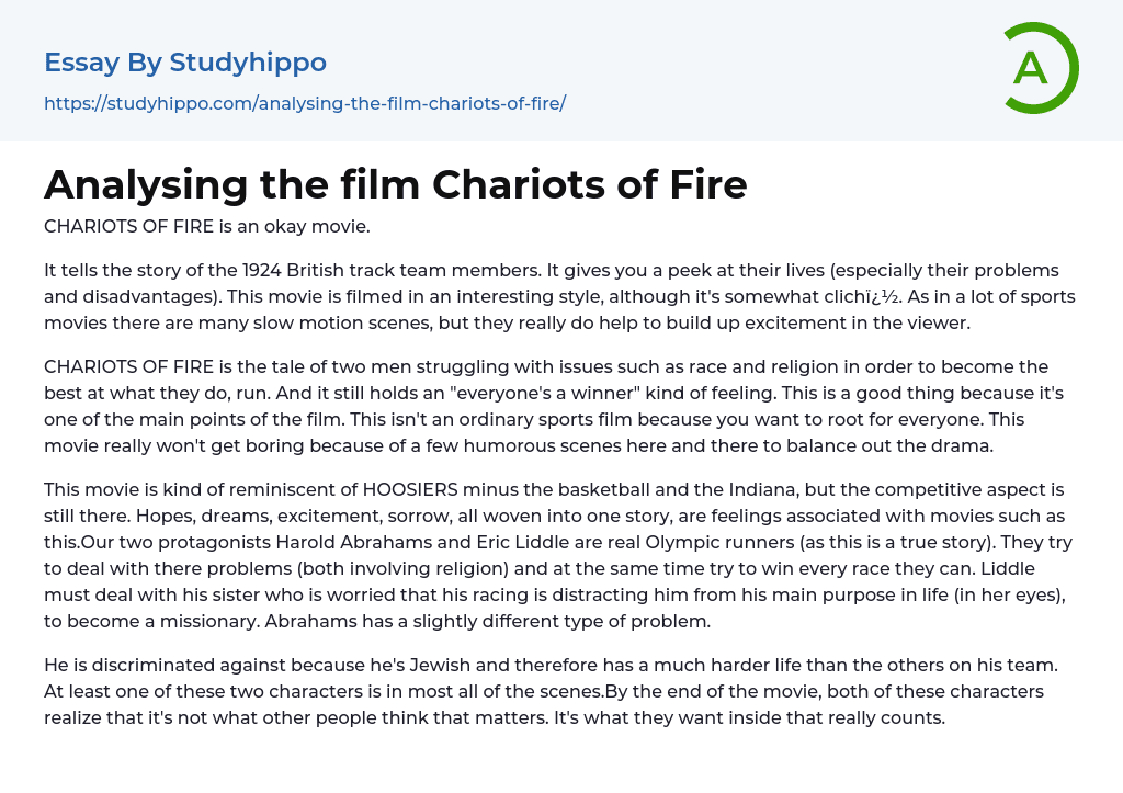 Analysing the film Chariots of Fire Essay Example