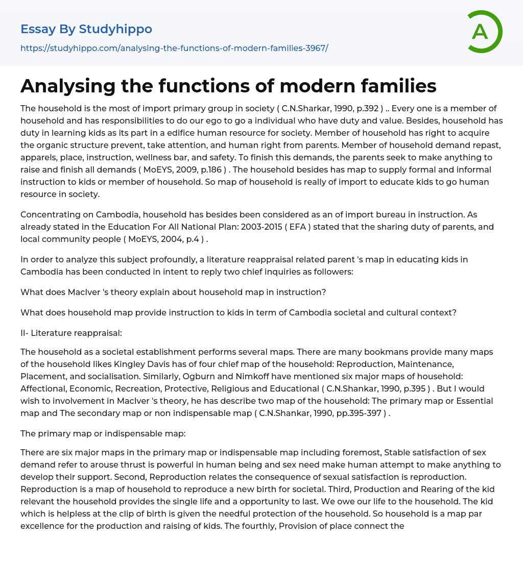 Analysing the functions of modern families Essay Example