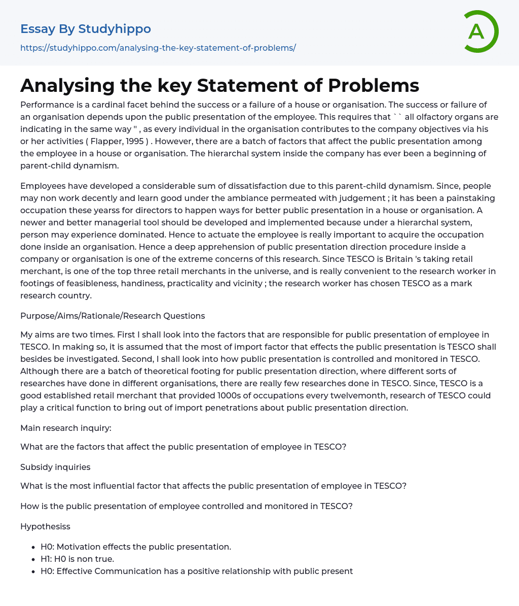 Analysing the key Statement of Problems Essay Example