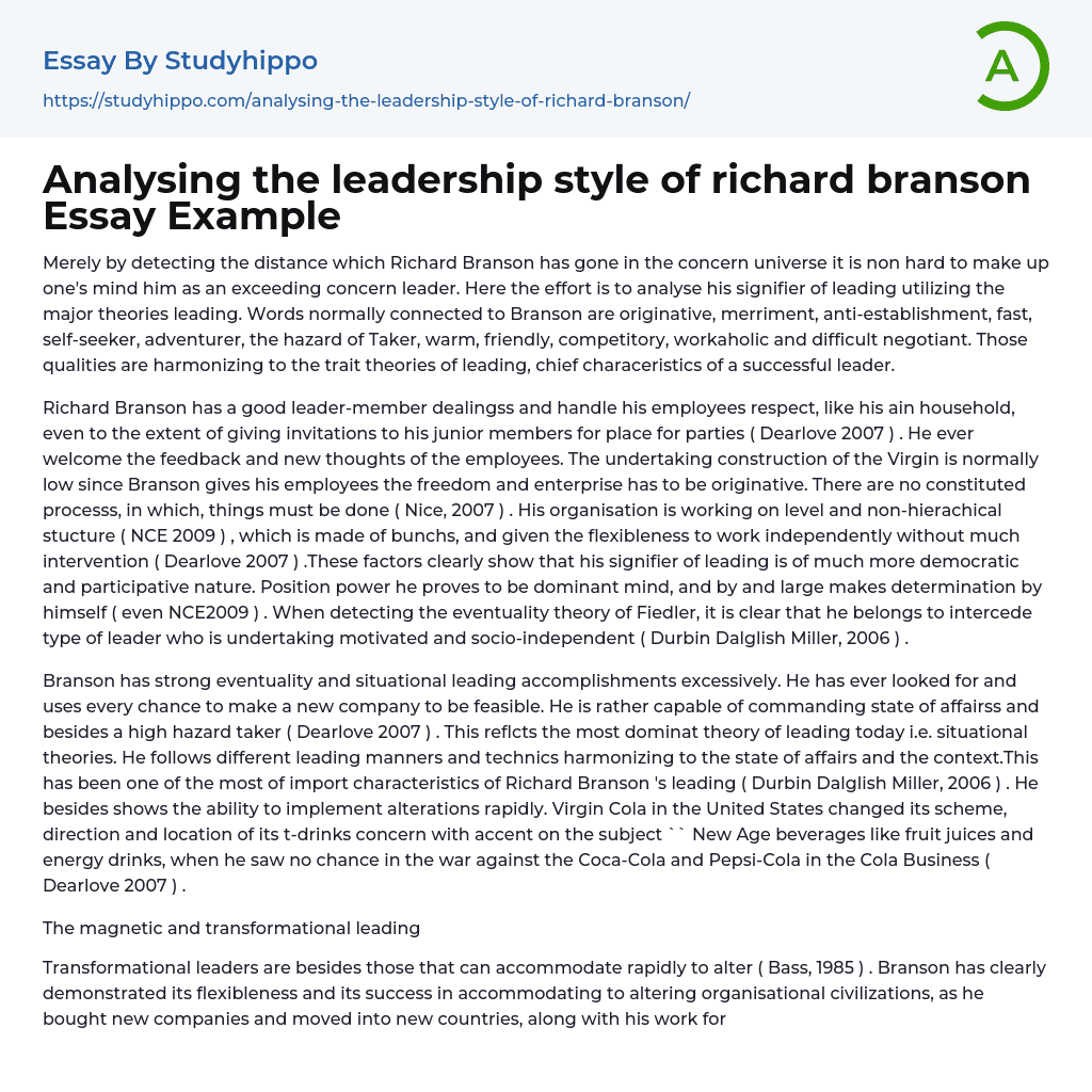 Analysing the leadership style of richard branson Essay Example
