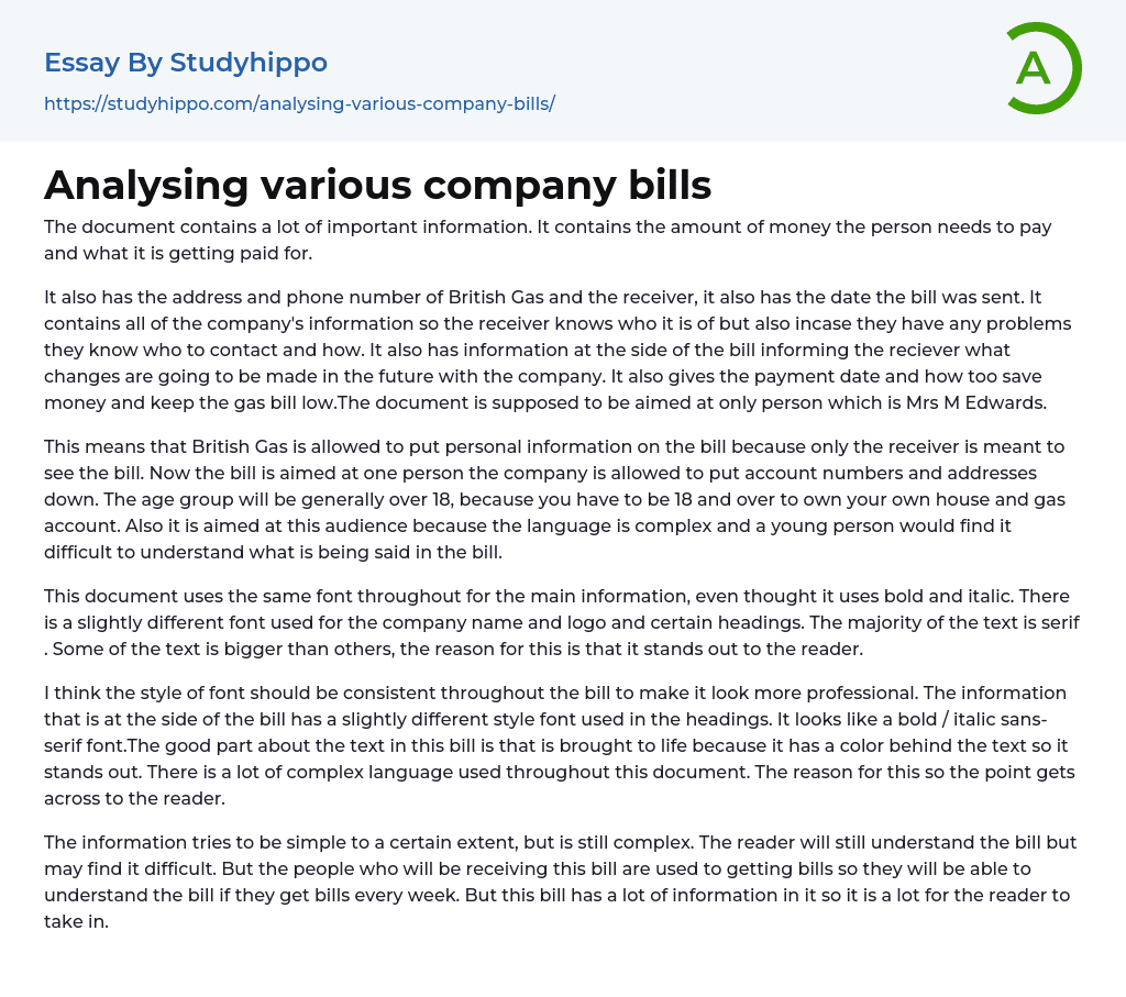 Analysing various company bills