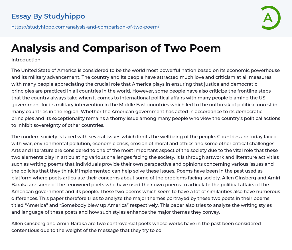 example comparison poem essay