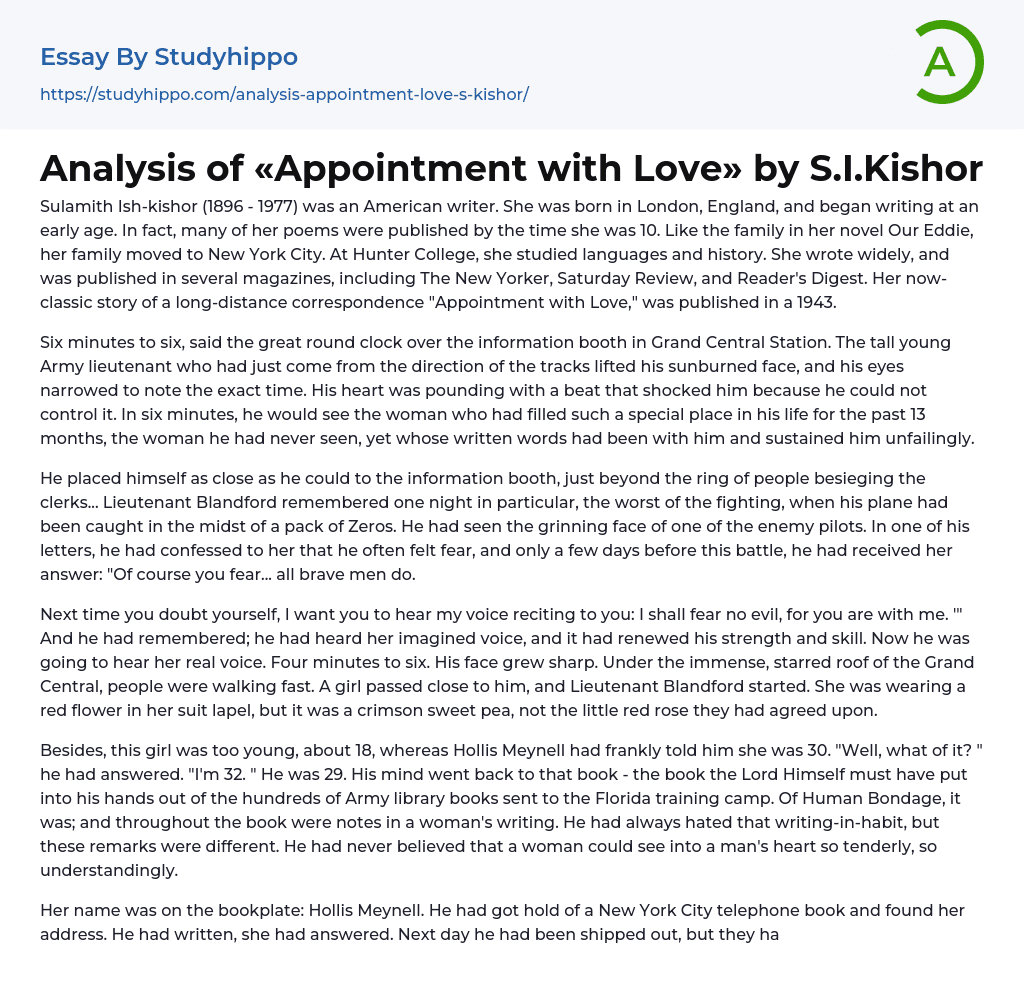 Analysis of «Appointment with Love» by S.I.Kishor Essay Example