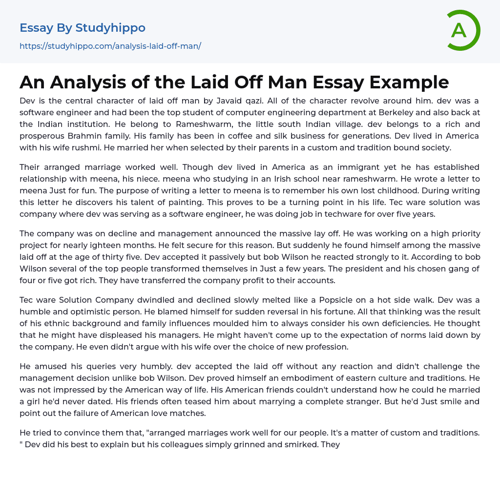 An Analysis of the Laid Off Man Essay Example