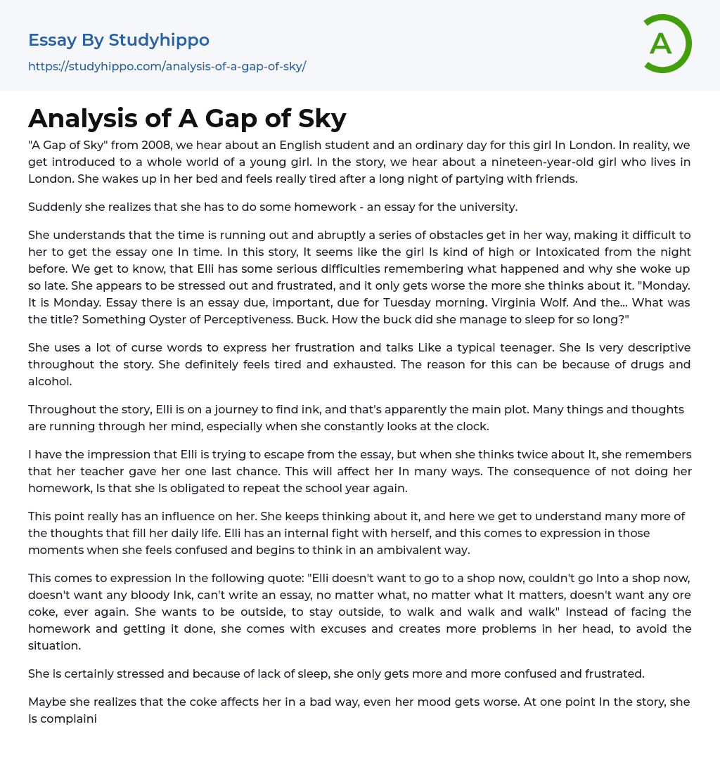 Analysis of A Gap of Sky Essay Example