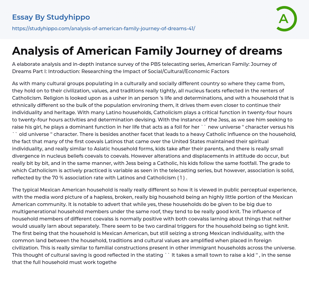 Analysis of American Family Journey of dreams Essay Example