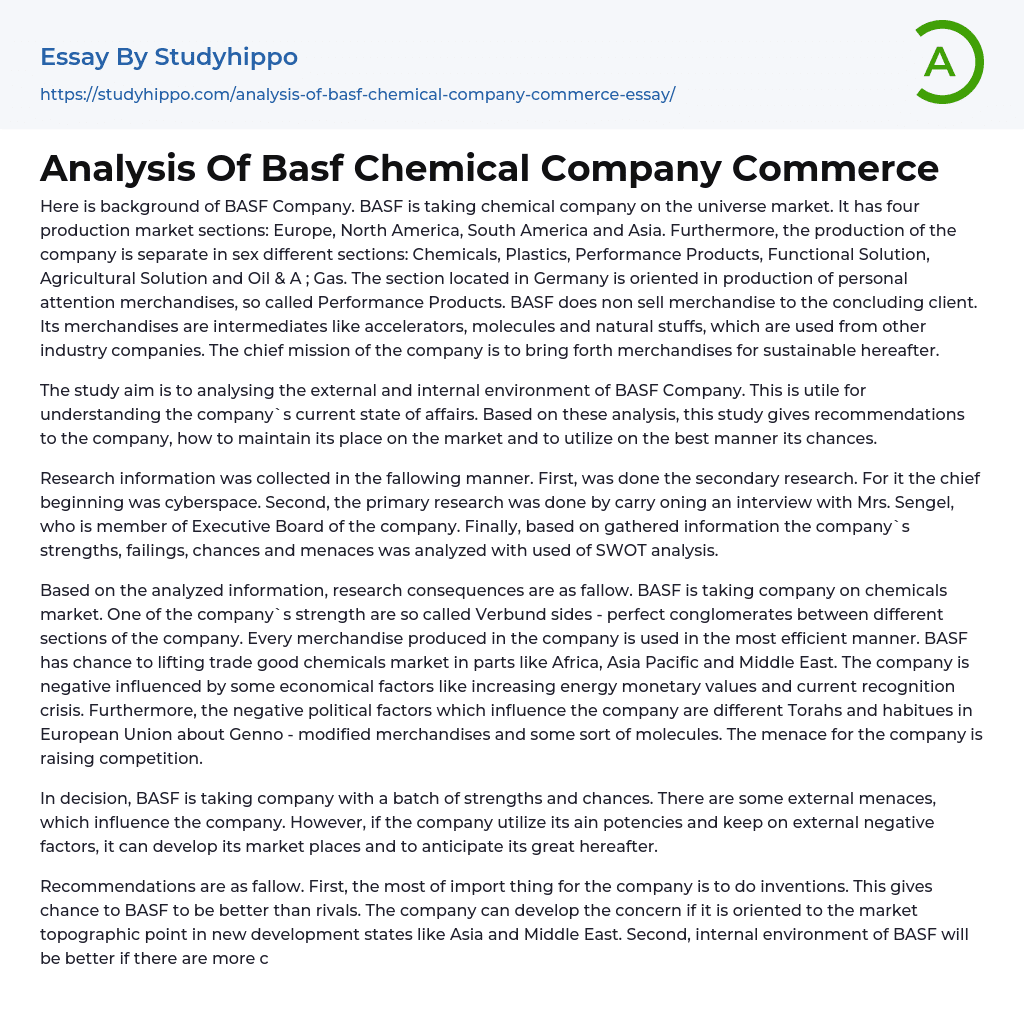 Analysis Of Basf Chemical Company Commerce Essay Example