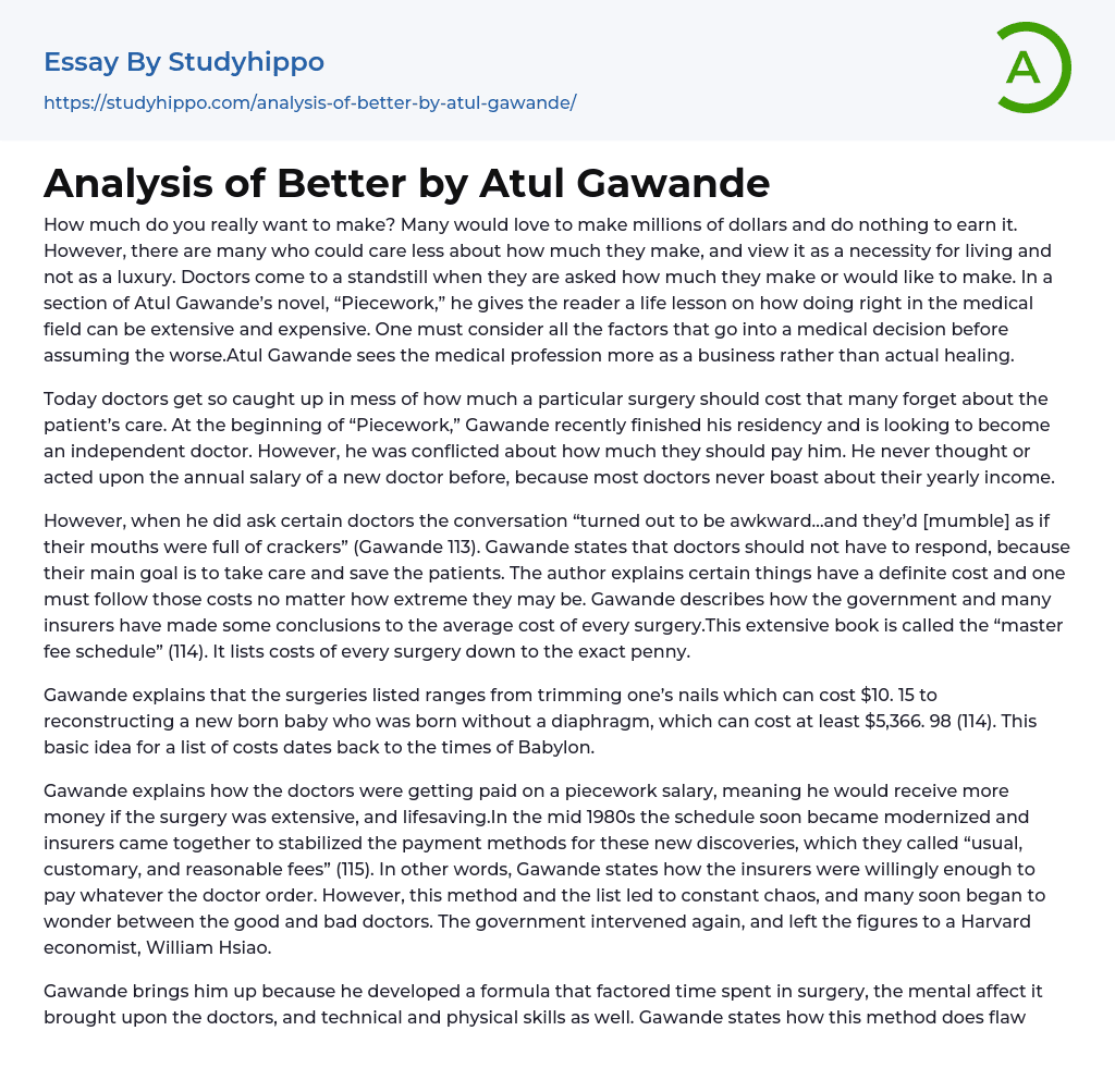 Analysis of Better by Atul Gawande Essay Example
