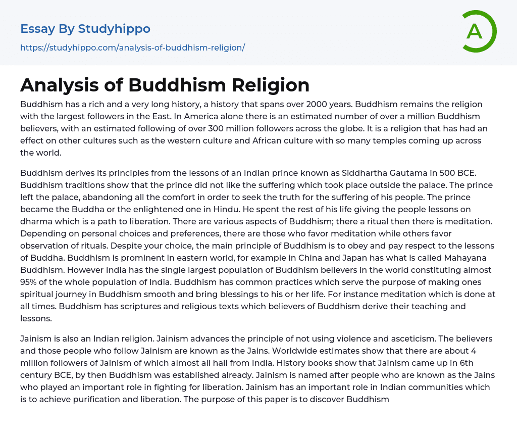 Analysis of Buddhism Religion Essay Example
