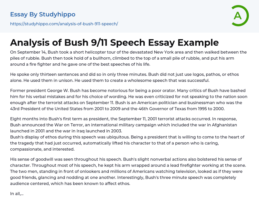 Analysis of Bush 9/11 Speech Essay Example