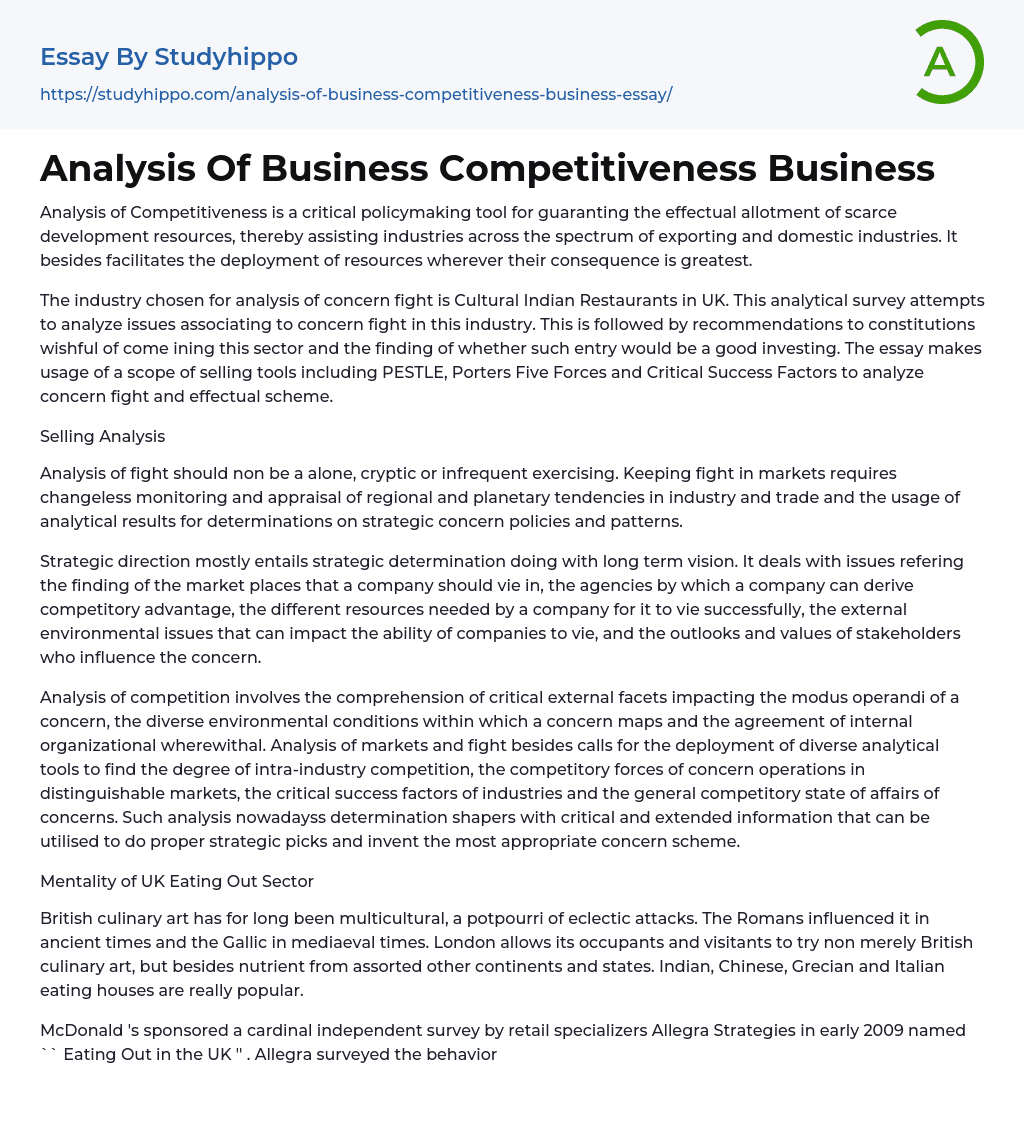 Analysis Of Business Competitiveness Business Essay Example