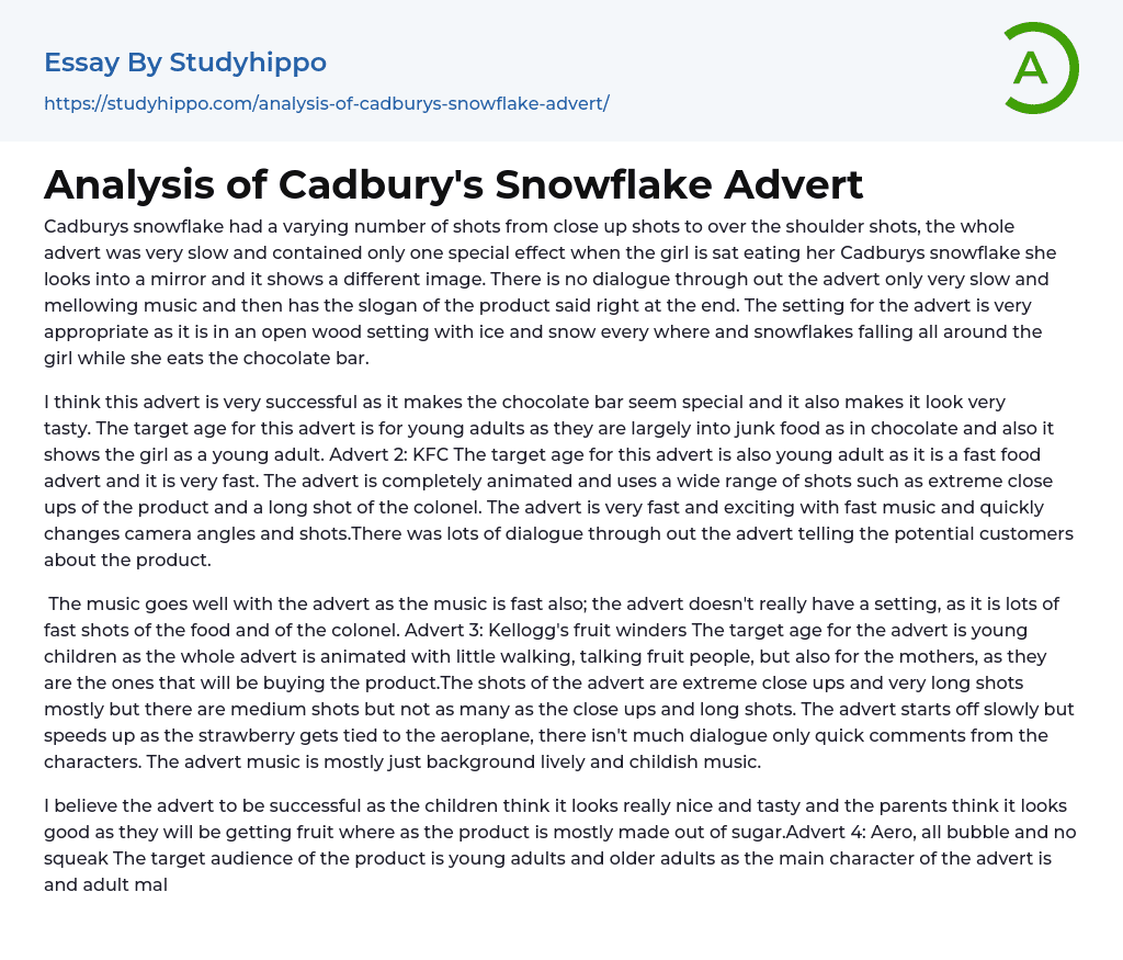 Analysis of Cadbury’s Snowflake Advert Essay Example
