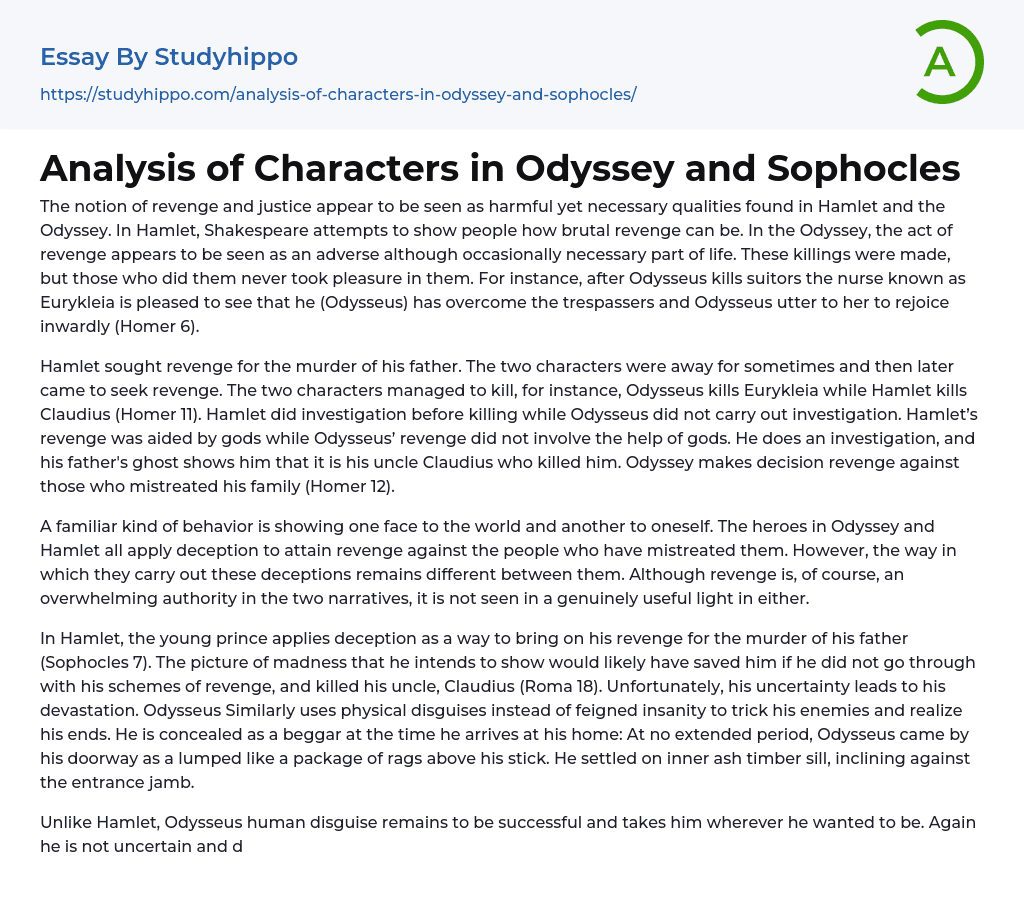 Analysis of Characters in Odyssey and Sophocles Essay Example