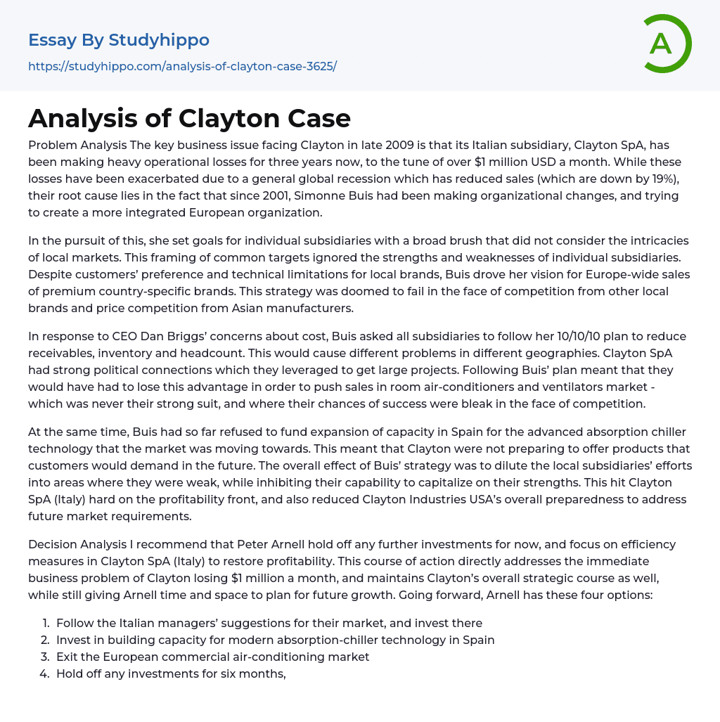Analysis of Clayton Case Essay Example