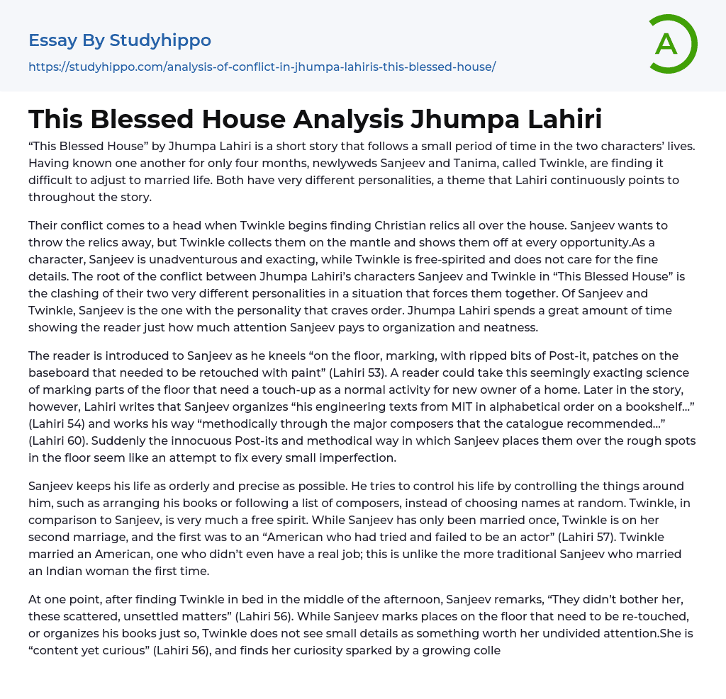 This Blessed House Analysis Jhumpa Lahiri Essay Example