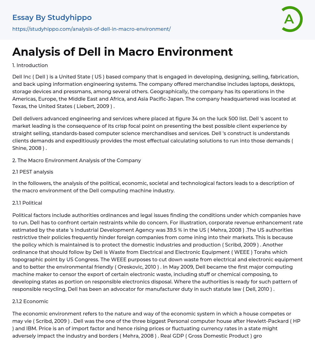 Analysis of Dell in Macro Environment Essay Example