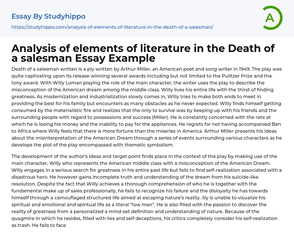 Analysis of elements of literature in the Death of a salesman Essay Example