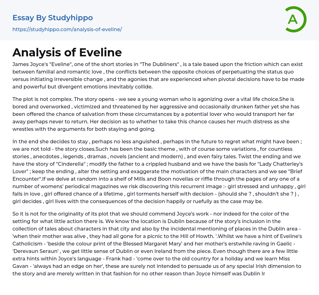Analysis of Eveline Essay Example