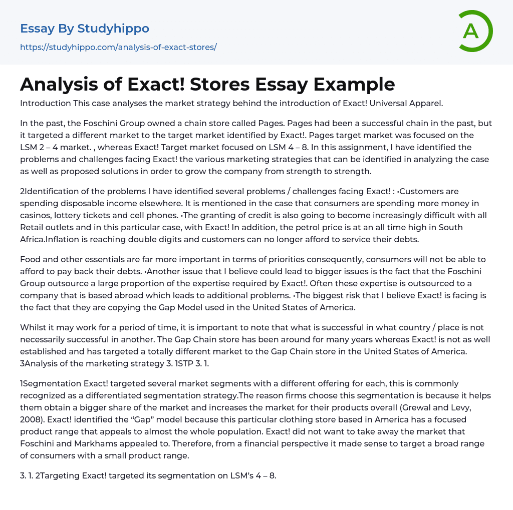 Analysis of Exact! Stores Essay Example