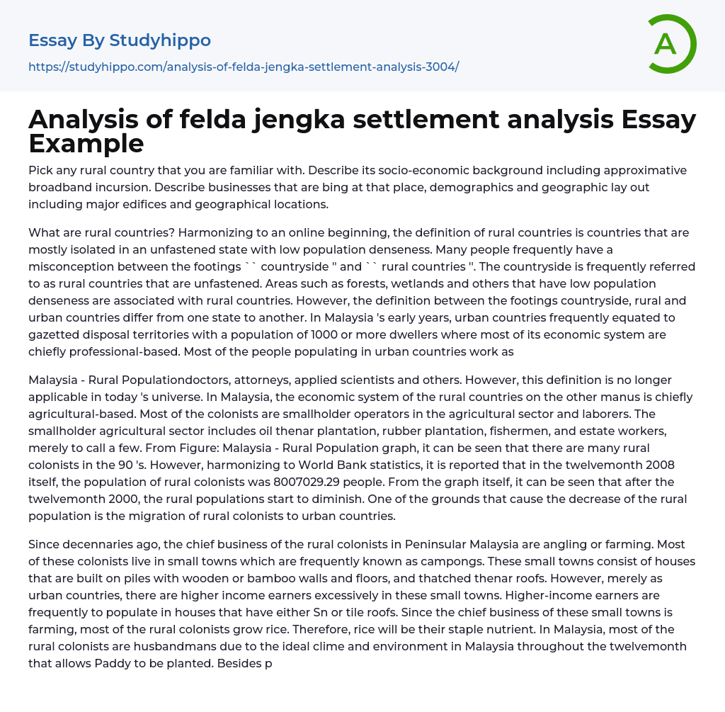 Analysis of felda jengka settlement analysis Essay Example
