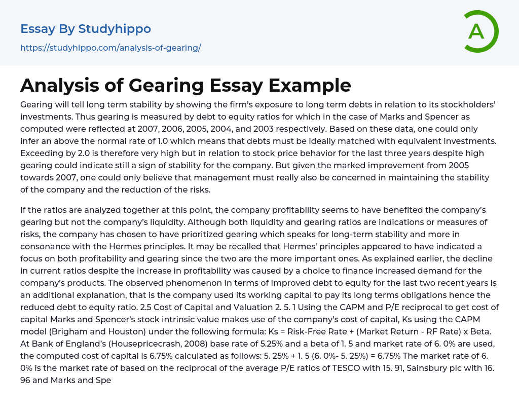 Analysis of Gearing Essay Example