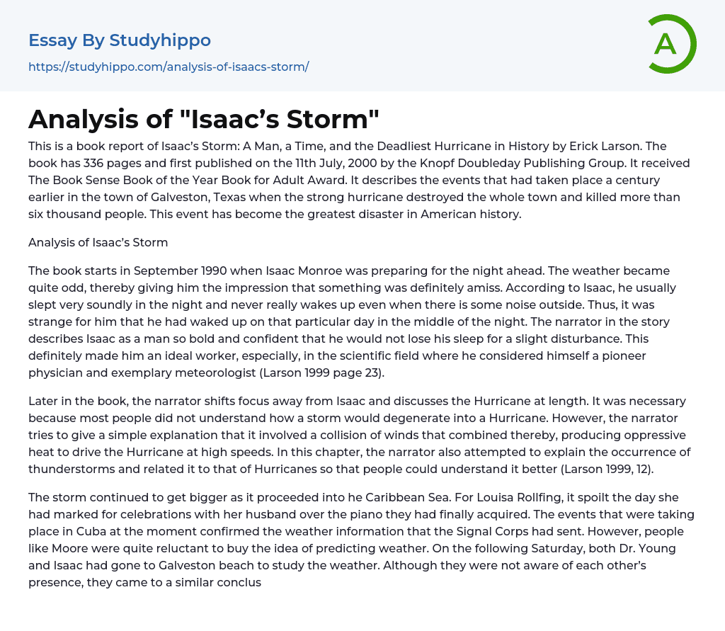 Analysis of “Isaac’s Storm” Essay Example