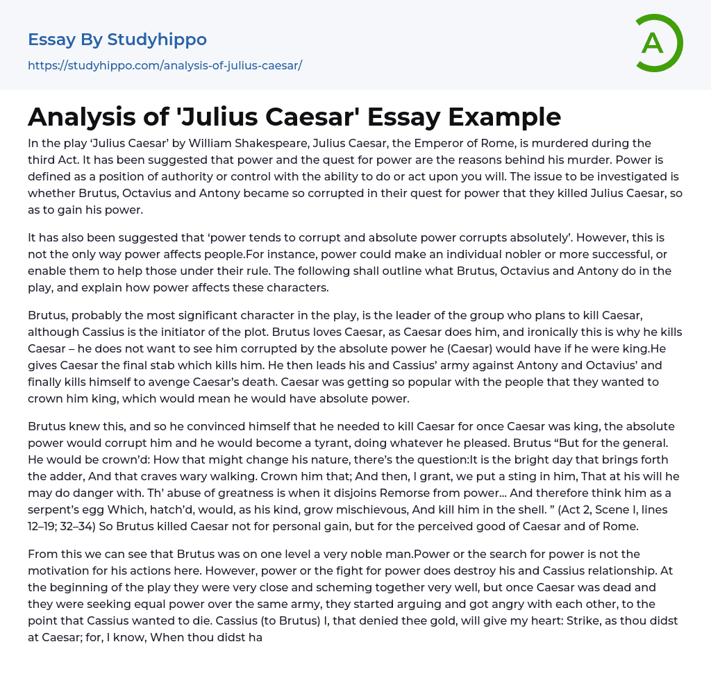 Analysis of ‘Julius Caesar’ Essay Example