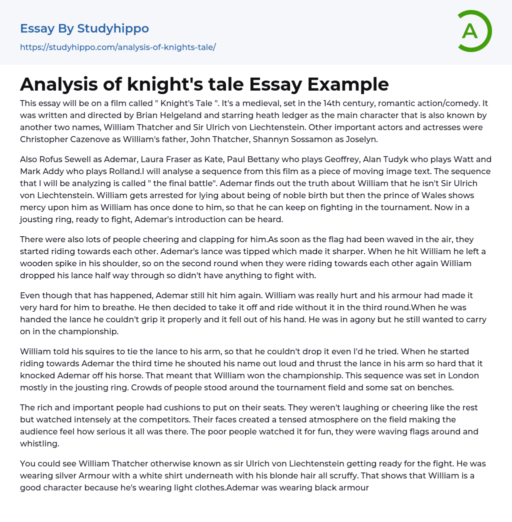 Analysis of knight’s tale Essay Example