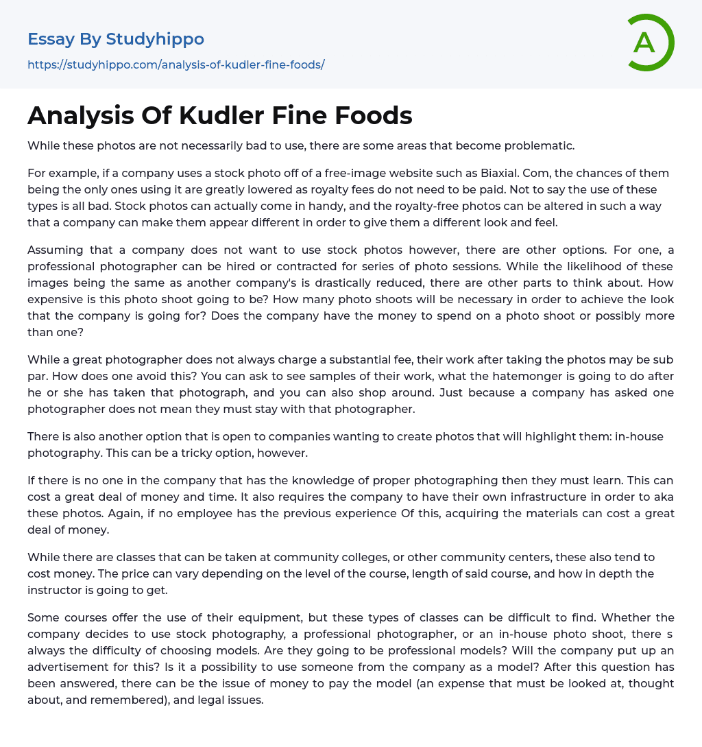 Analysis Of Kudler Fine Foods Essay Example