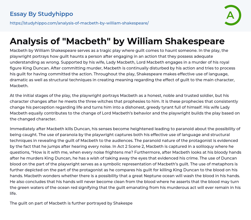 Analysis Of Macbeth By William Shakespeare Essay Example StudyHippo