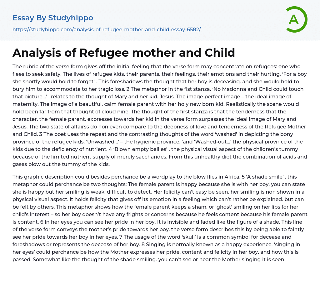 Analysis of Refugee mother and Child