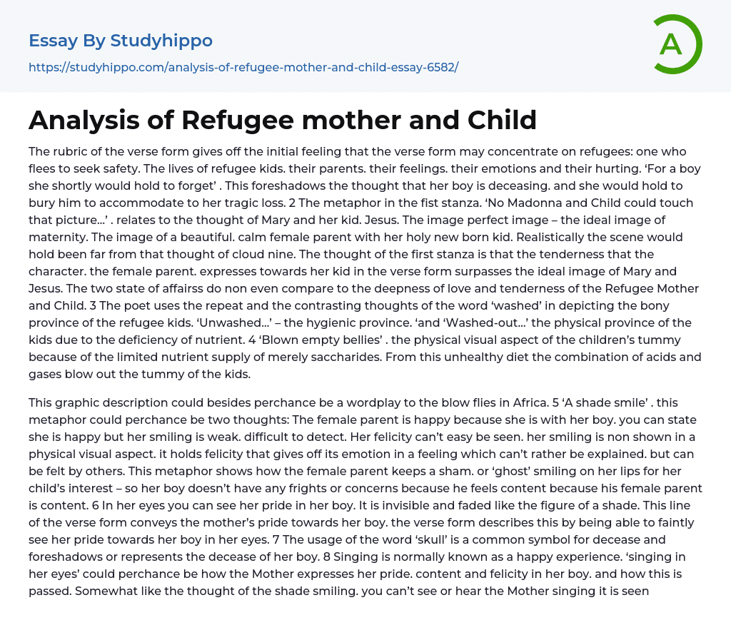 Analysis of Refugee mother and Child Essay Example