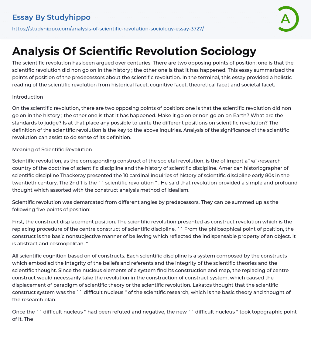 Analysis Of Scientific Revolution Sociology Essay Example