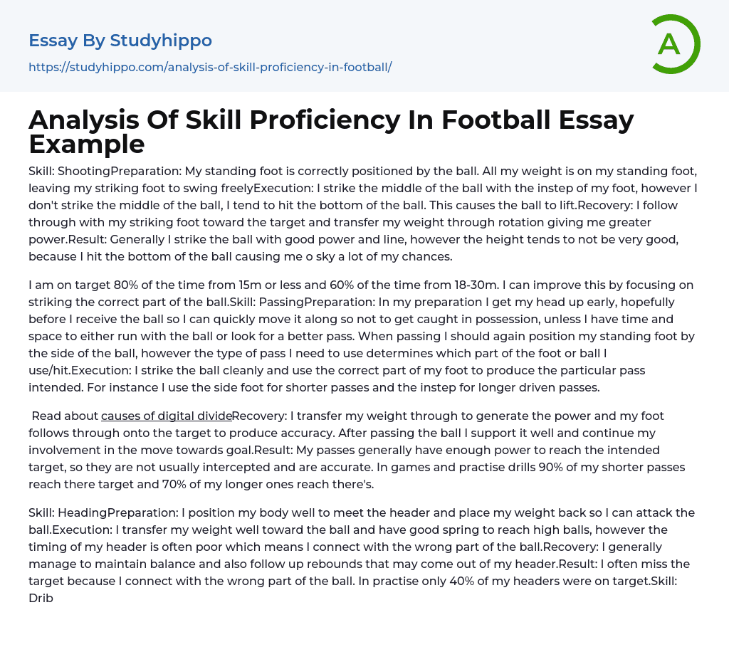 Analysis Of Skill Proficiency In Football Essay Example