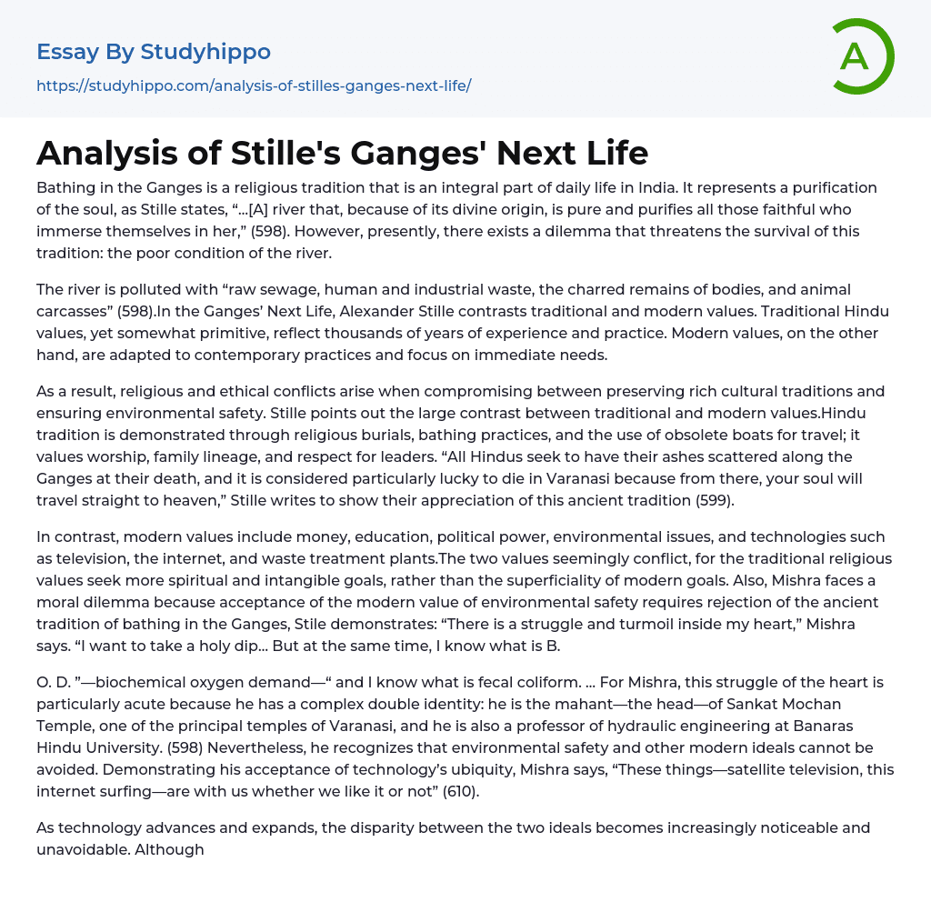 Analysis of Stille’s Ganges’ Next Life Essay Example