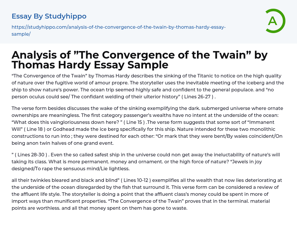 Analysis of ”The Convergence of the Twain” by Thomas Hardy Essay Sample
